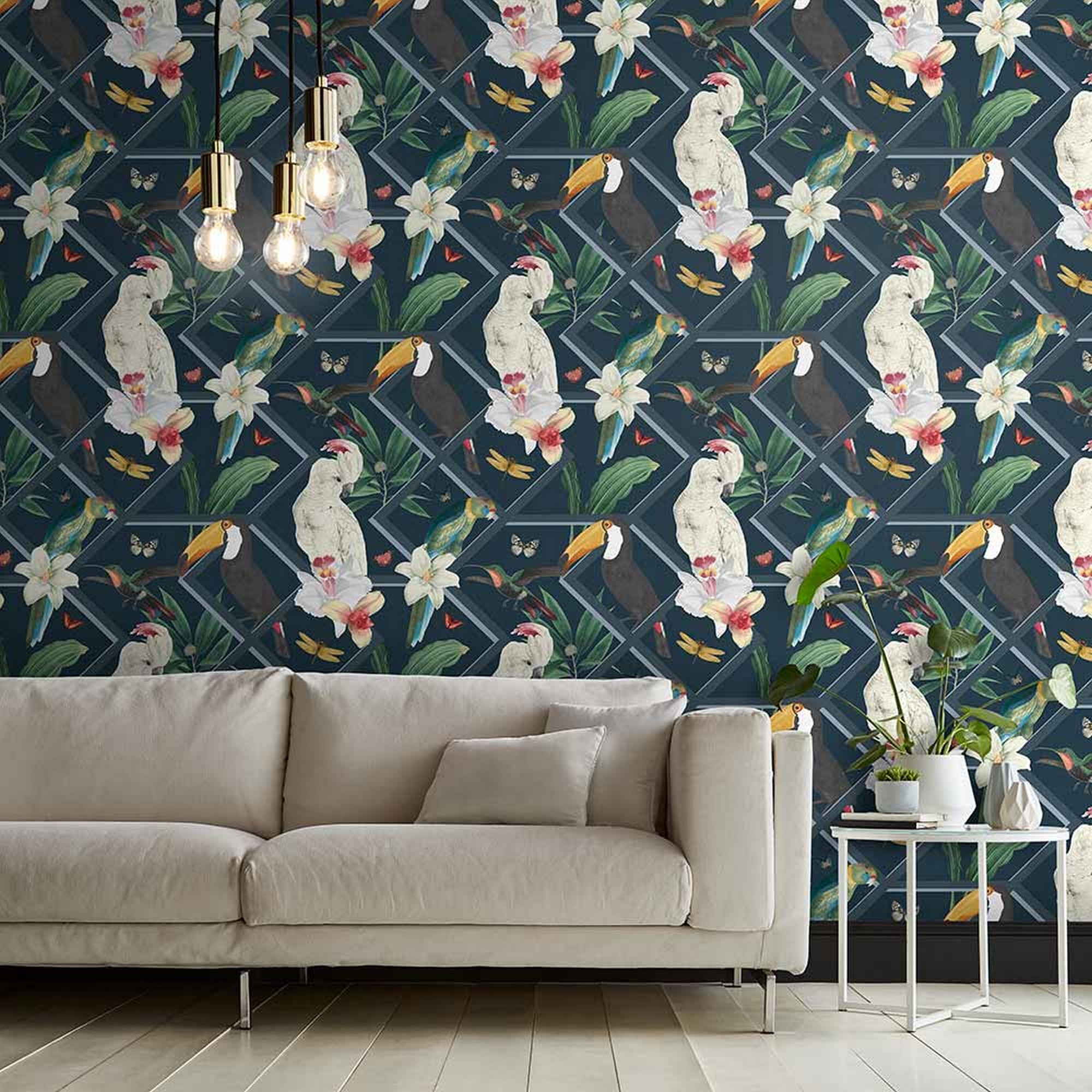 Perch Bird Wallpaper 107605 By Graham Brown In Navy Blue